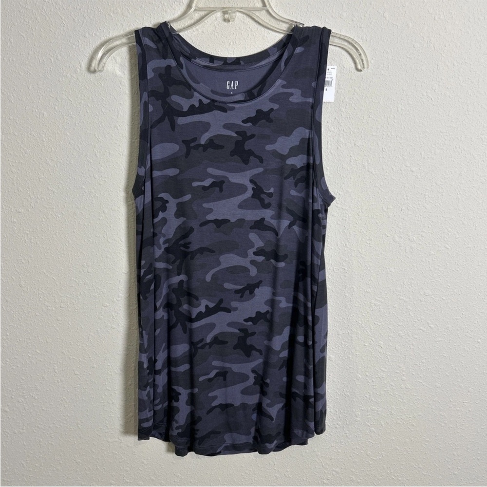 NWT Gap Luxe Knit Ribbed High Neck Pullover Tank Top Camouflage Women’s Small - Picture 1 of 7